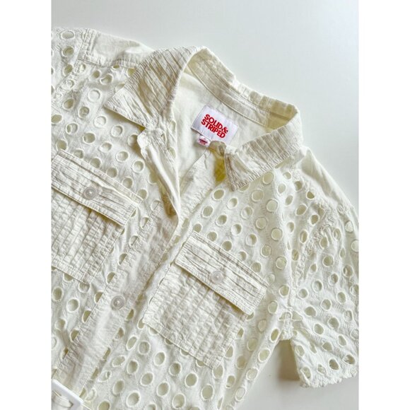 SOLID & STRIPED Harper White Cotton Eyelet Belted Shirt Dress Cover-Up, Size S - Picture 7 of 16